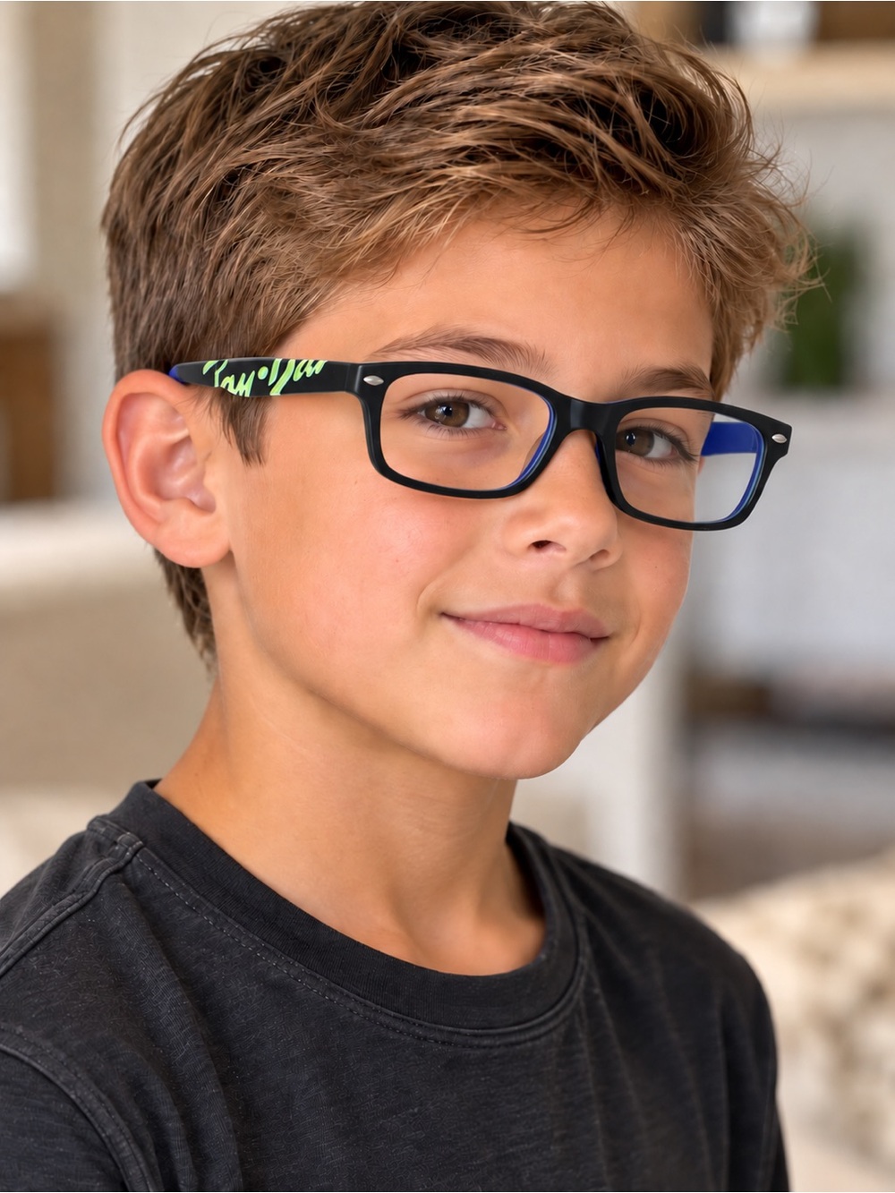 Youth Ray Ban Jr RB1535 Eyeglasses dark grey bright blue neon green rectangular